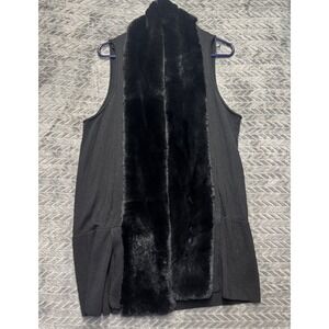 Linda Richards Luxury Vest XL Black Excellent‎ Rex Rabbit Fur Trim Knit (1637)